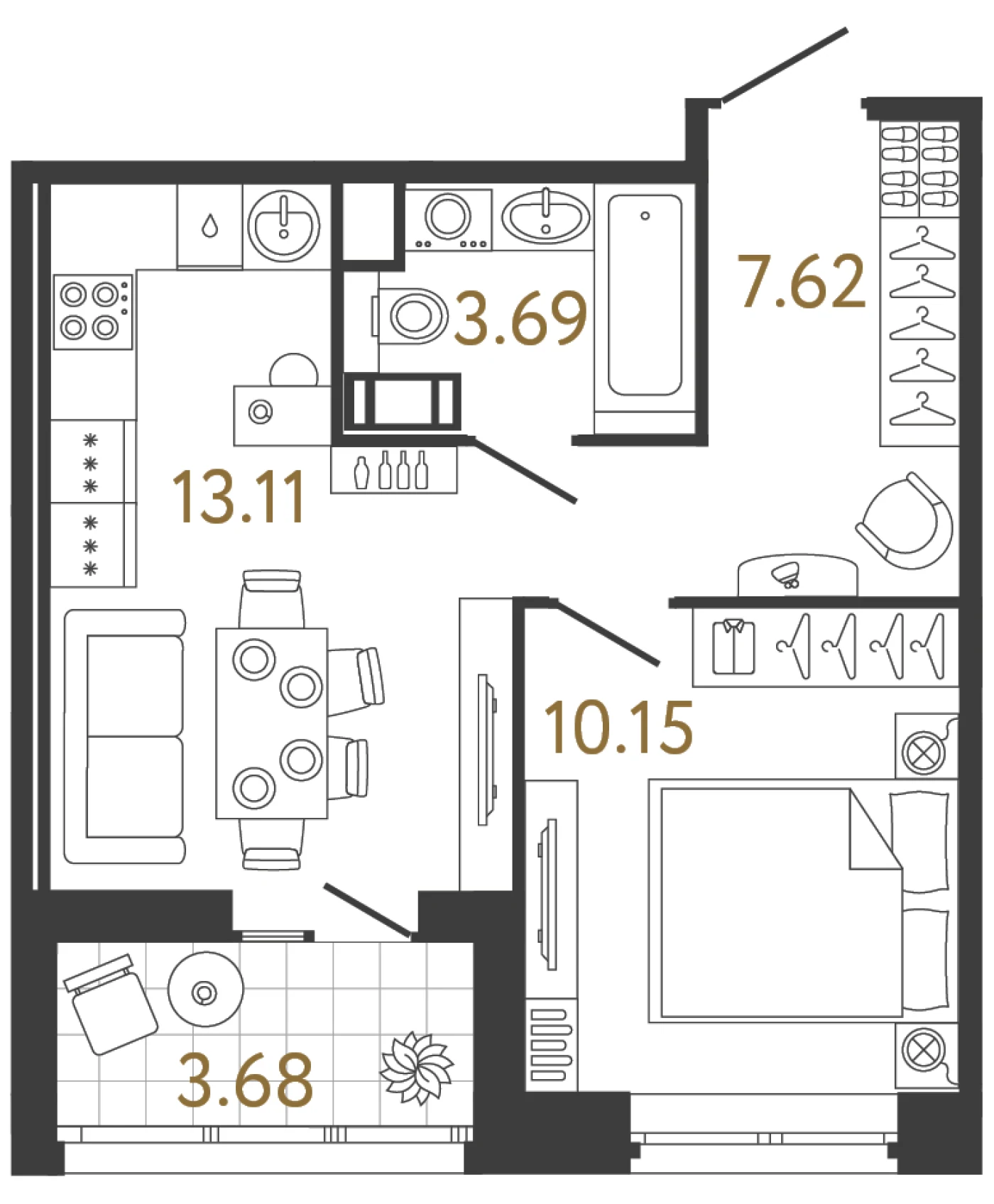 Планировка 1-комнатная 34,6 м² в жилом комплексе «Ультра Сити 3.0» — Жилой комплекс «Ультра Сити 3.0» (Ultra City 3.0)