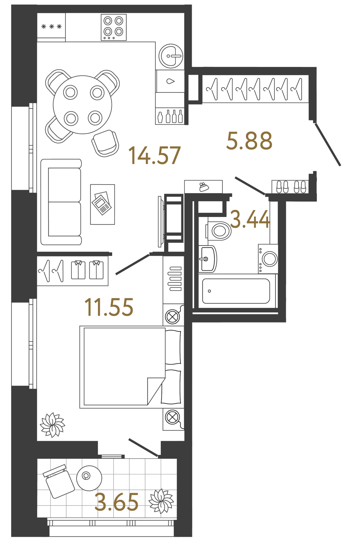Планировка 1-комнатная 35,4 м² в жилом комплексе «Ультра Сити 3.0» — Жилой комплекс «Ультра Сити 3.0» (Ultra City 3.0)
