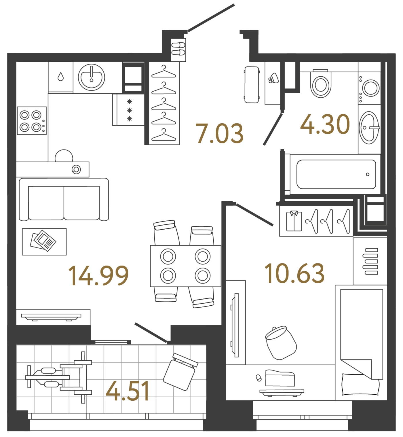 Планировка 1-комнатная 37 м² в жилом комплексе «Ультра Сити 3.0» — Жилой комплекс «Ультра Сити 3.0» (Ultra City 3.0)