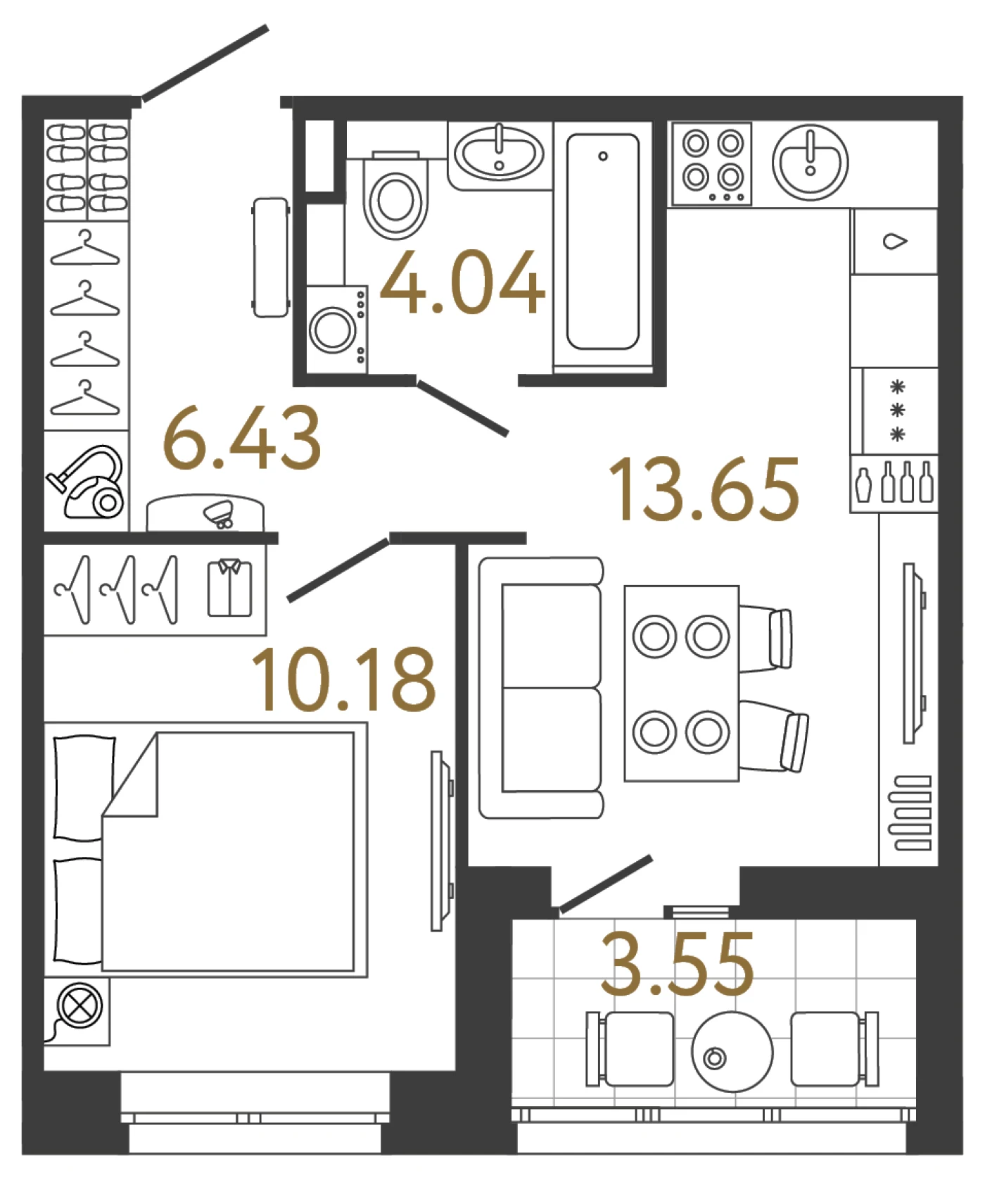 Планировка 1-комнатная 34,3 м² в жилом комплексе «Ультра Сити 3.0» — Жилой комплекс «Ультра Сити 3.0» (Ultra City 3.0)