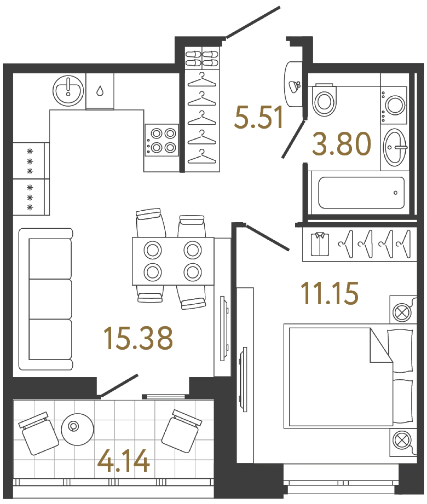 Планировка 1-комнатная 35,8 м² в жилом комплексе «Ультра Сити 3.0» — Жилой комплекс «Ультра Сити 3.0» (Ultra City 3.0)