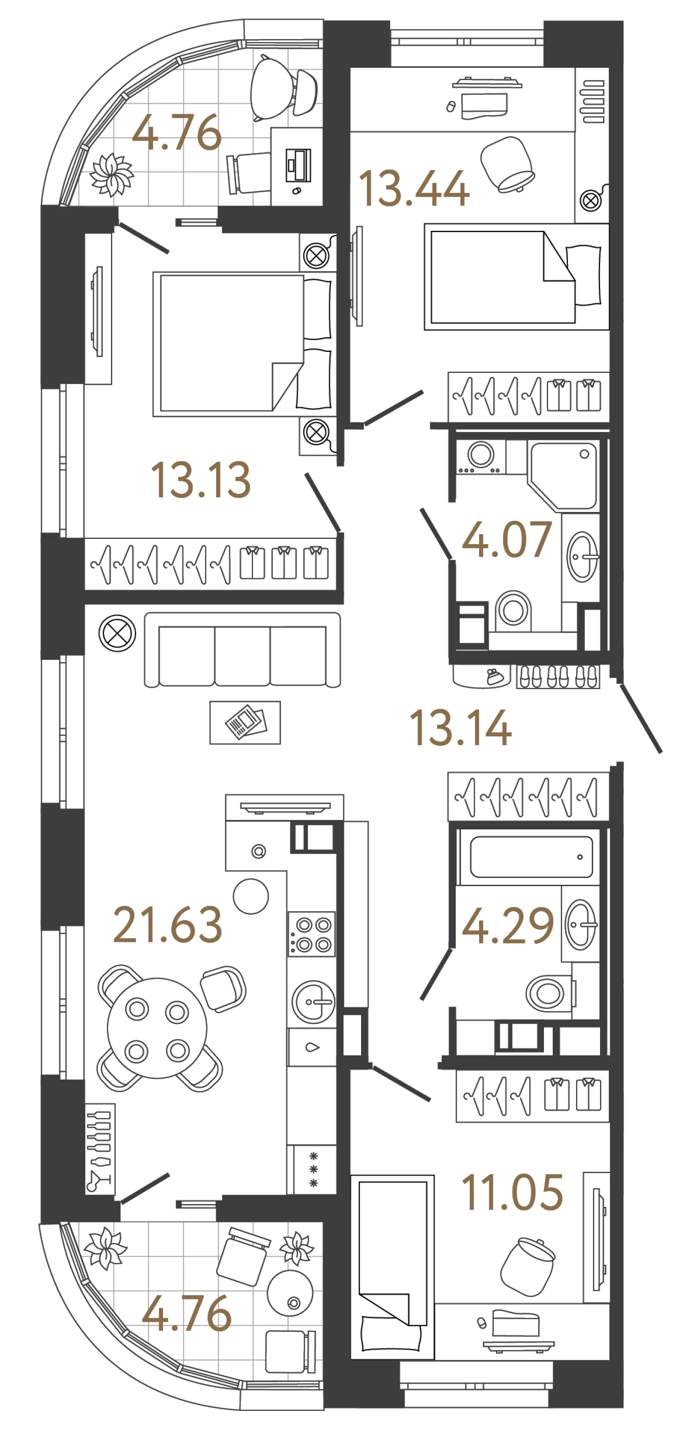 Планировка 3-комнатная 80,8 м² в жилом комплексе «Ультра Сити 3.0» — Жилой комплекс «Ультра Сити 3.0» (Ultra City 3.0)