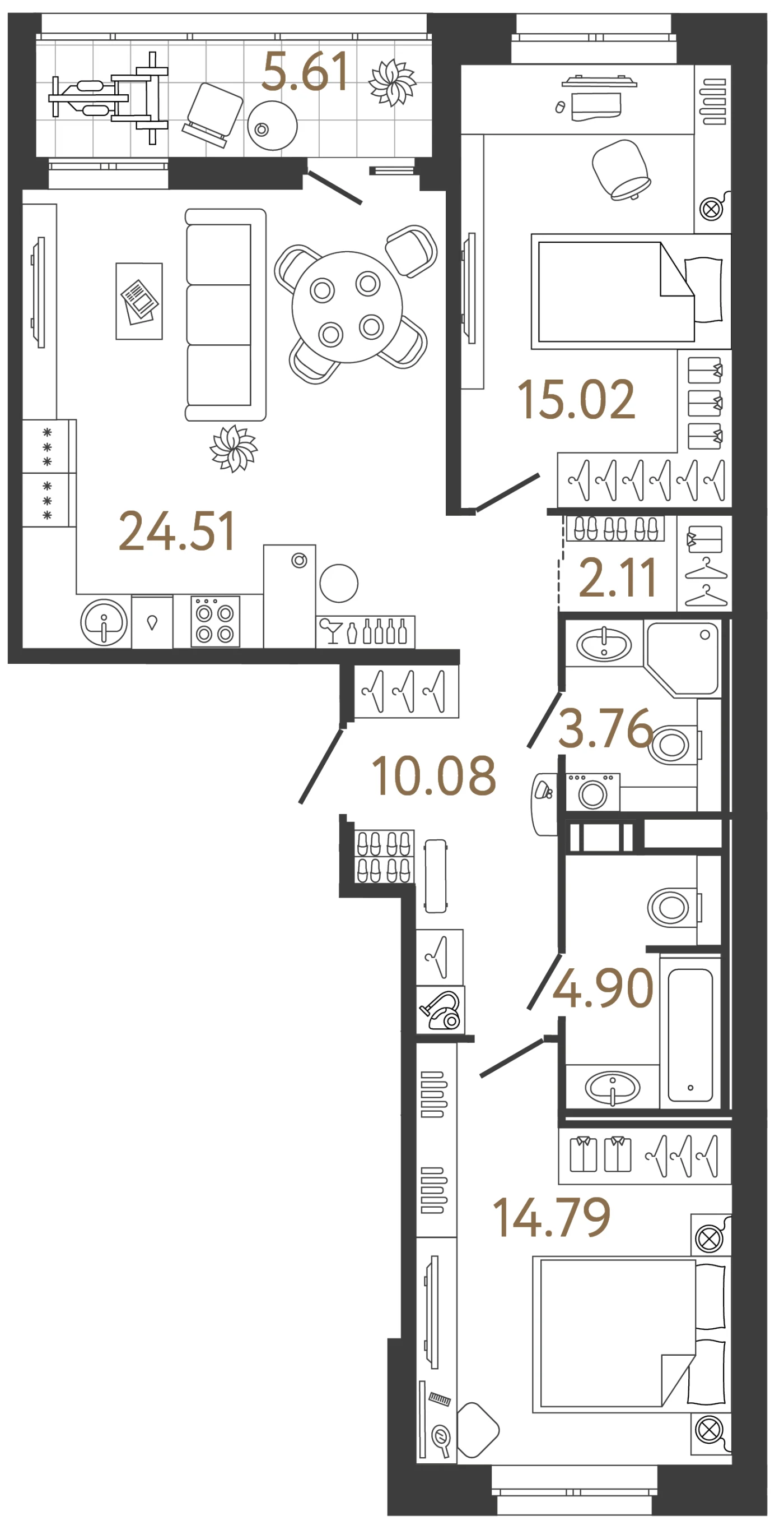 Планировка 2-комнатная 75,2 м² в жилом комплексе «Ультра Сити 3.0» — Жилой комплекс «Ультра Сити 3.0» (Ultra City 3.0)