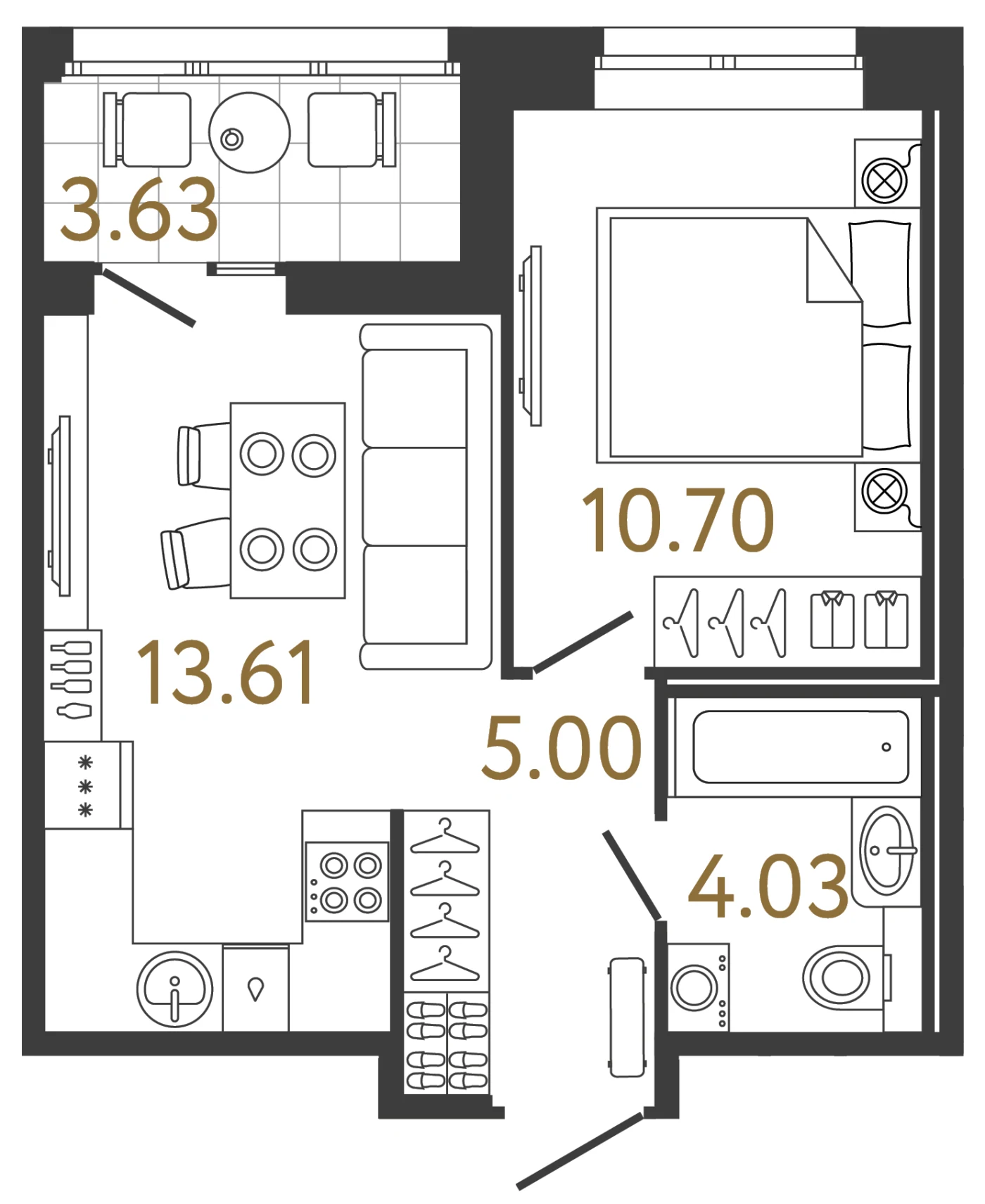 Планировка 1-комнатная 33,3 м² в жилом комплексе «Ультра Сити 3.0» — Жилой комплекс «Ультра Сити 3.0» (Ultra City 3.0)