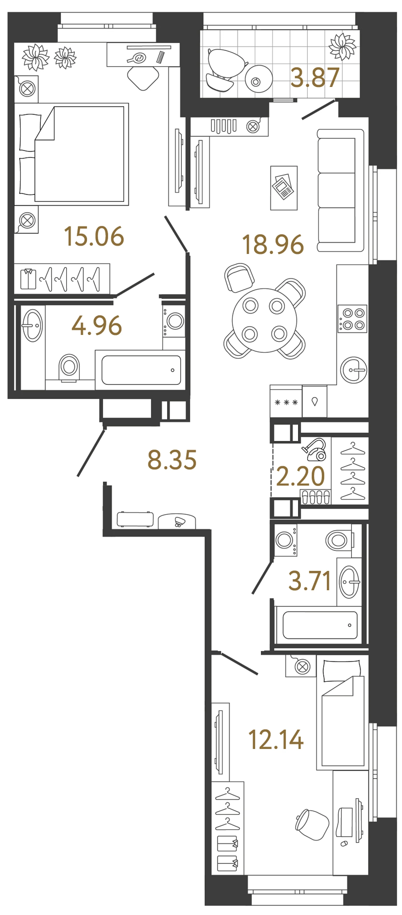 Планировка 2-комнатная 65,4 м² в жилом комплексе «Ультра Сити 3.0» — Жилой комплекс «Ультра Сити 3.0» (Ultra City 3.0)