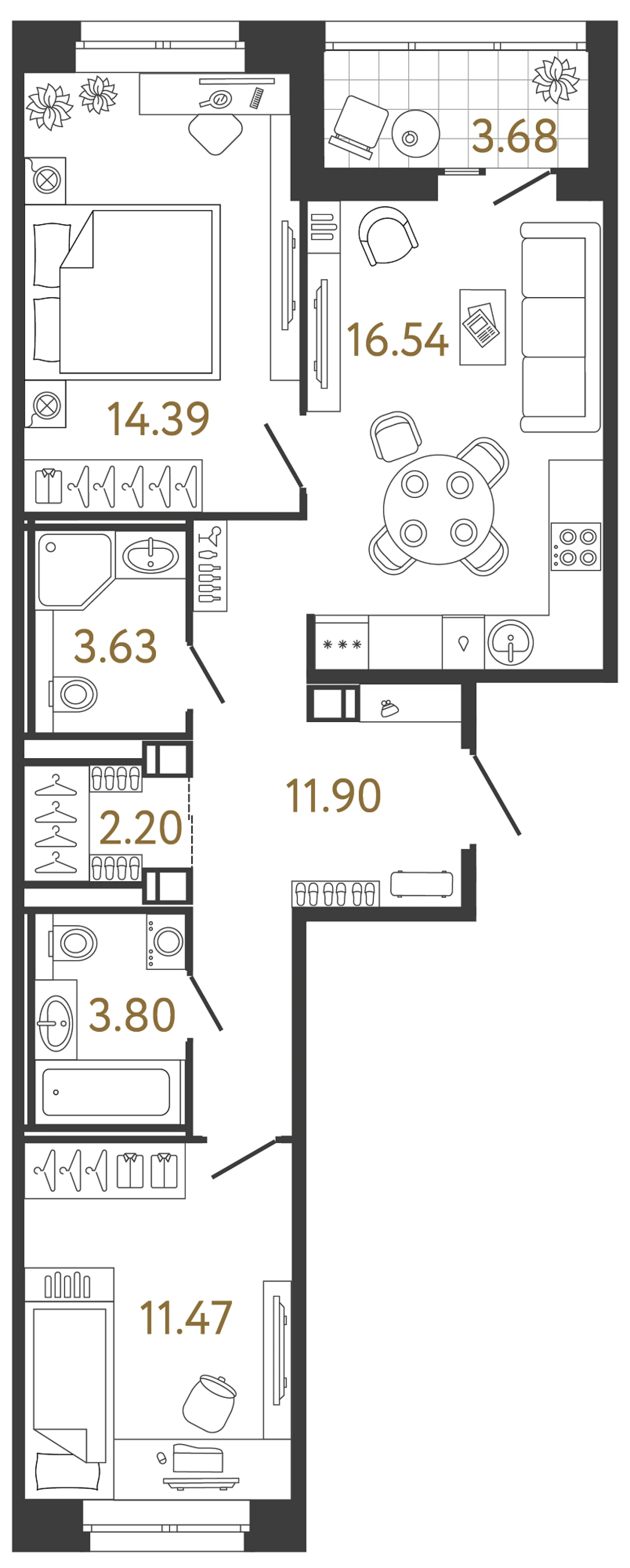 Планировка 2-комнатная 63,9 м² в жилом комплексе «Ультра Сити 3.0» — Жилой комплекс «Ультра Сити 3.0» (Ultra City 3.0)