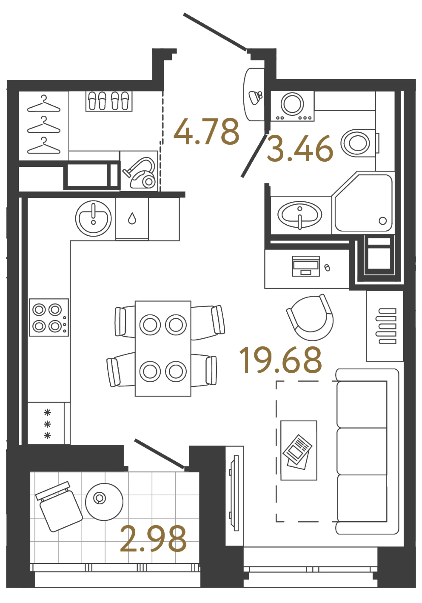 Планировка студия 27,9 м² в жилом комплексе «Ультра Сити 3.0» — Жилой комплекс «Ультра Сити 3.0» (Ultra City 3.0)