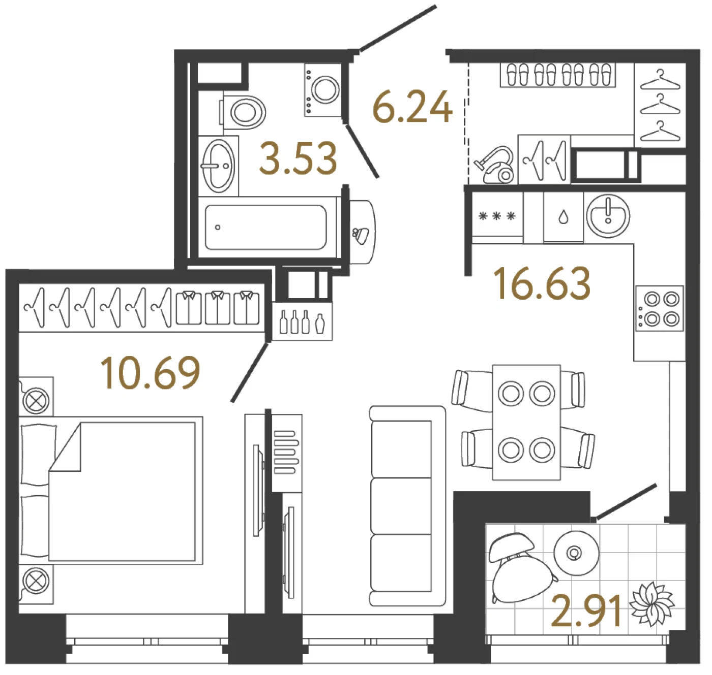 Планировка 1-комнатная 37,1 м² в жилом комплексе «Ультра Сити 3.0» — Жилой комплекс «Ультра Сити 3.0» (Ultra City 3.0)