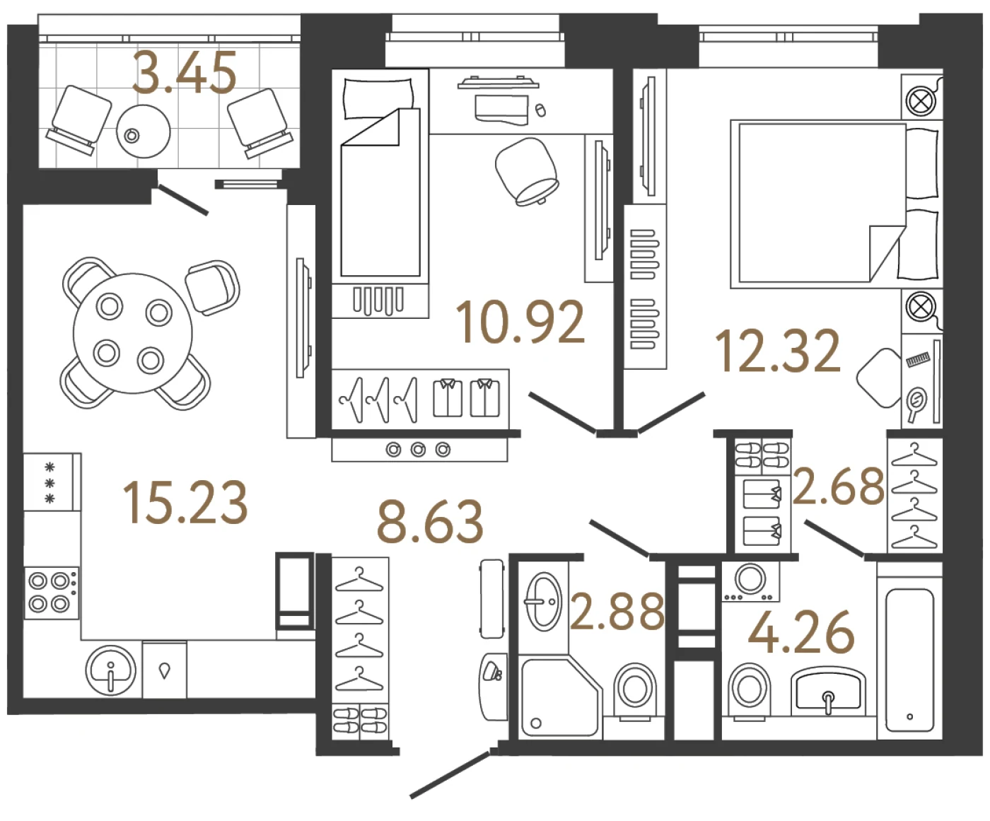 Планировка 2-комнатная 56,9 м² в жилом комплексе «Ультра Сити 3.0» — Жилой комплекс «Ультра Сити 3.0» (Ultra City 3.0)