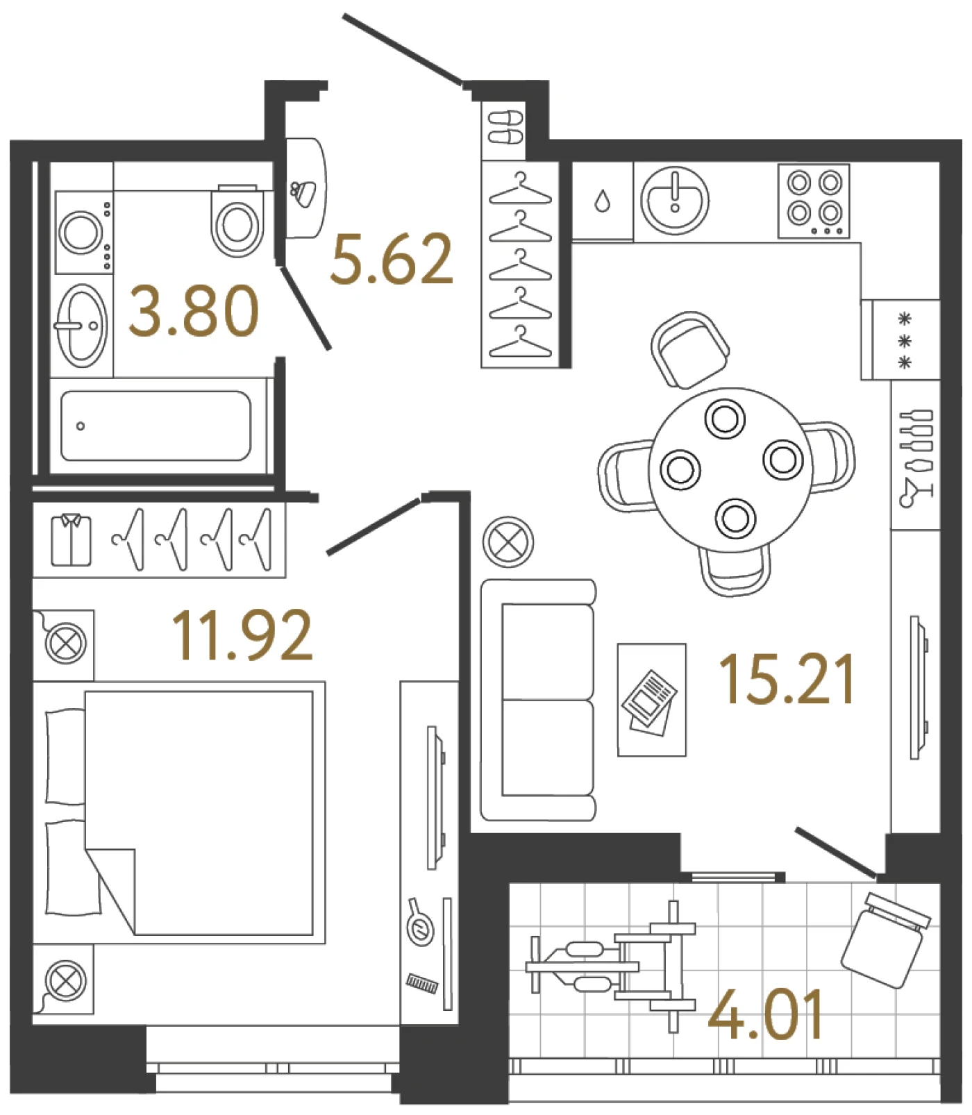 Планировка 1-комнатная 36,5 м² в жилом комплексе «Ультра Сити 3.0» — Жилой комплекс «Ультра Сити 3.0» (Ultra City 3.0)