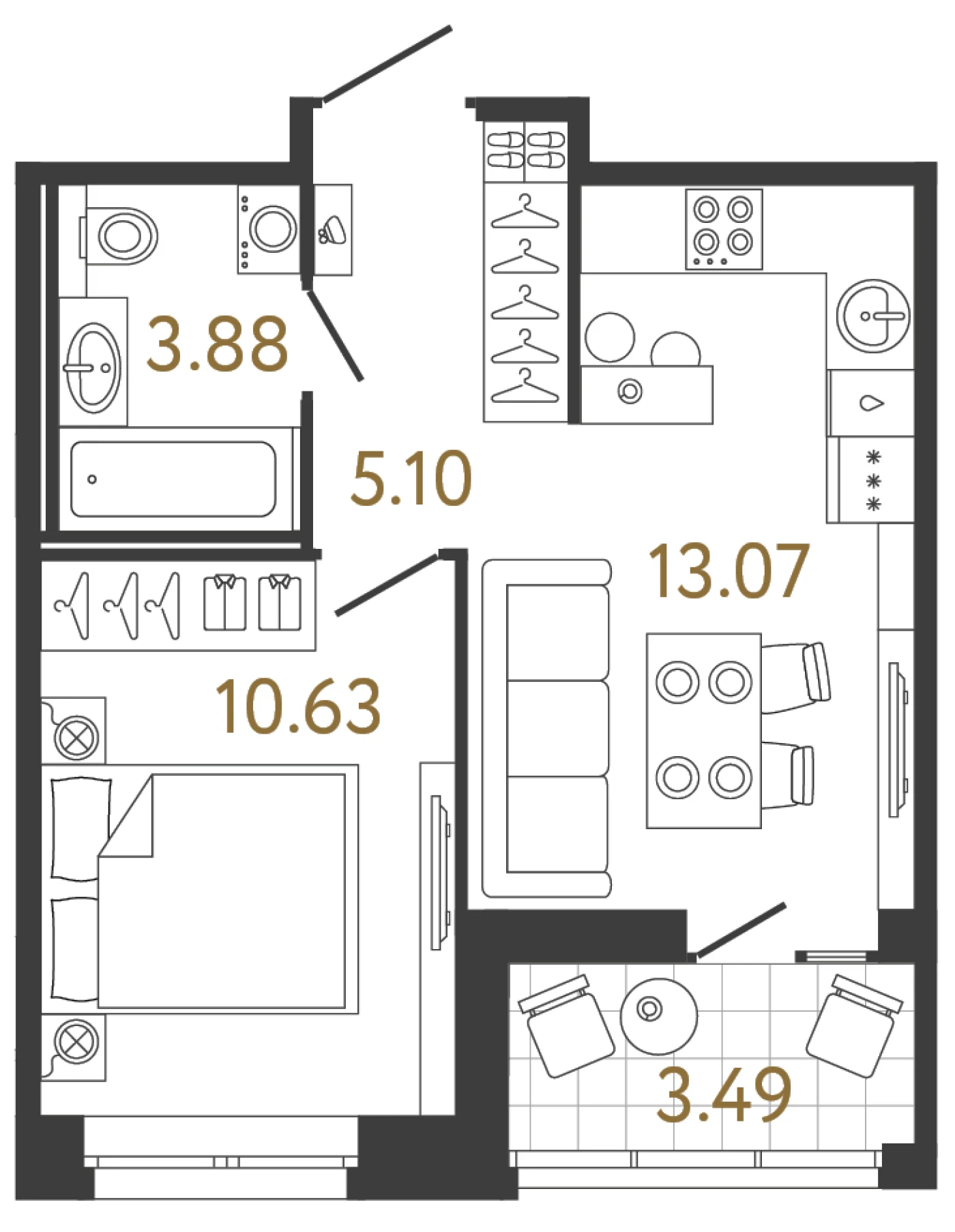 Планировка 1-комнатная 32,7 м² в жилом комплексе «Ультра Сити 3.0» — Жилой комплекс «Ультра Сити 3.0» (Ultra City 3.0)