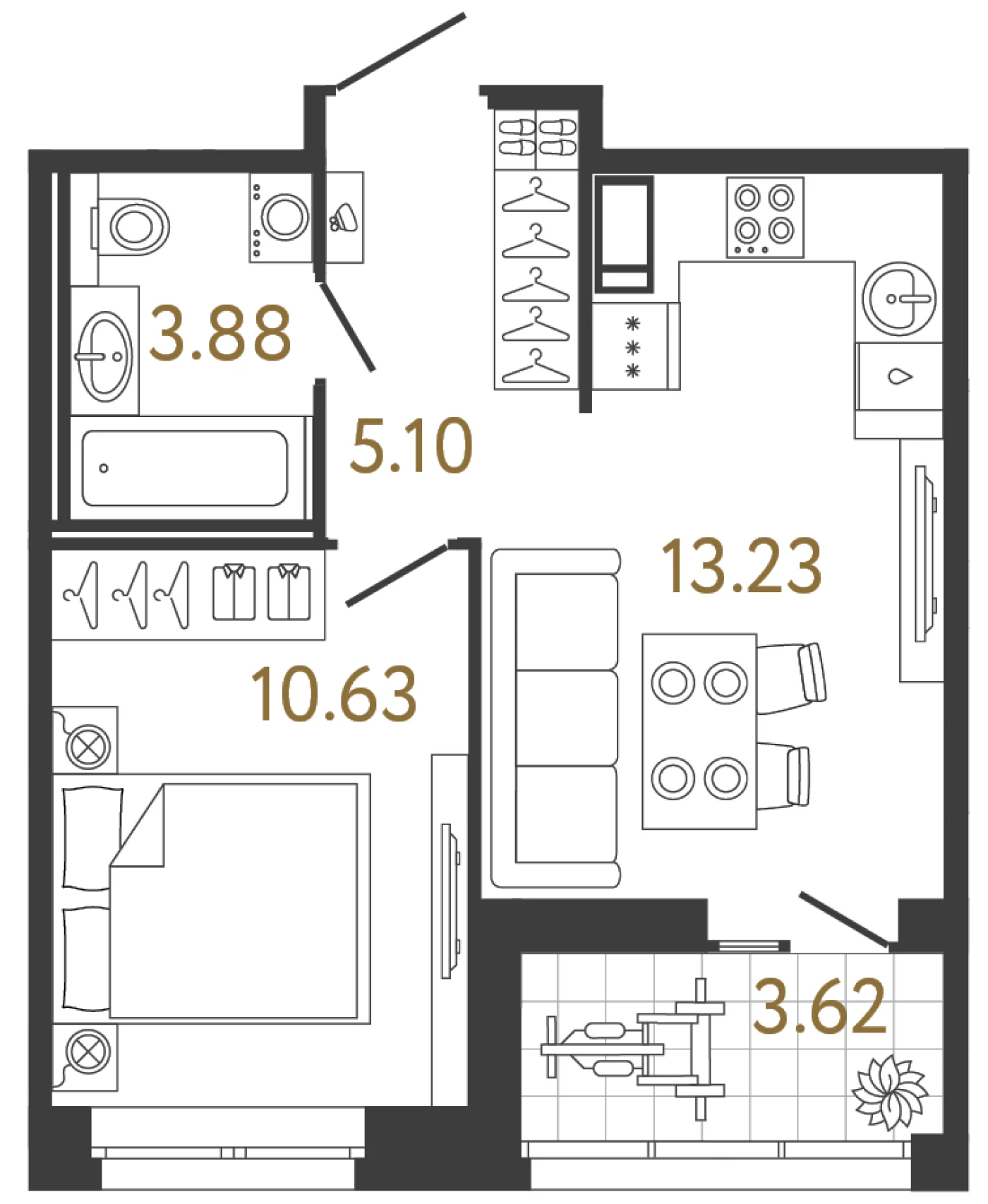 Планировка 1-комнатная 32,8 м² в жилом комплексе «Ультра Сити 3.0» — Жилой комплекс «Ультра Сити 3.0» (Ultra City 3.0)