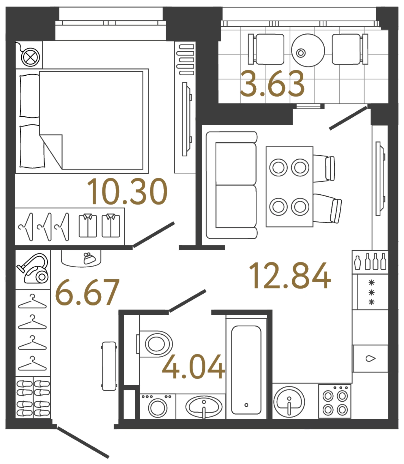 Планировка 1-комнатная 33,9 м² в жилом комплексе «Ультра Сити 3.0» — Жилой комплекс «Ультра Сити 3.0» (Ultra City 3.0)