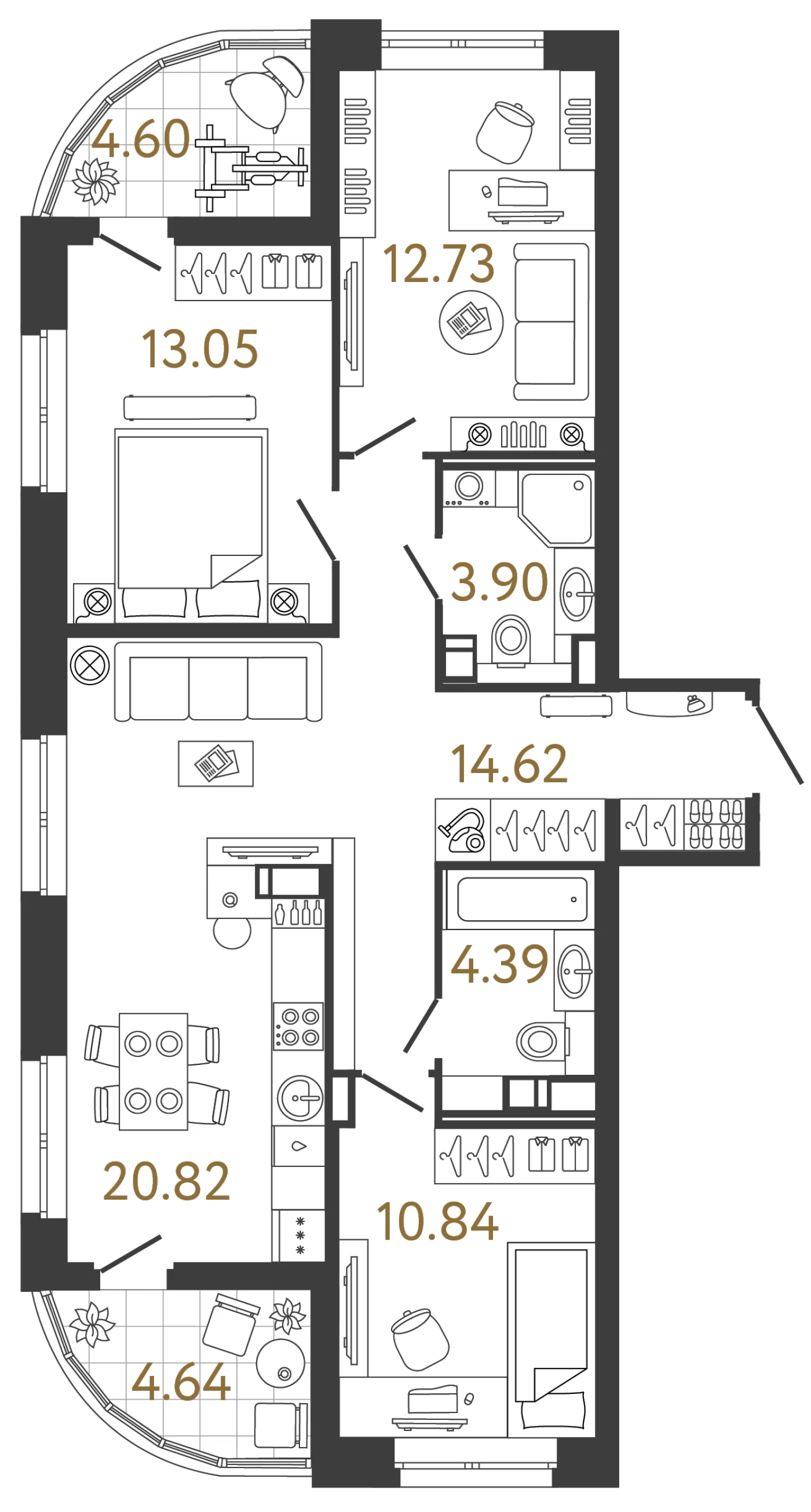Планировка 3-комнатная 80,3 м² в жилом комплексе «Ультра Сити 3.0» — Жилой комплекс «Ультра Сити 3.0» (Ultra City 3.0)