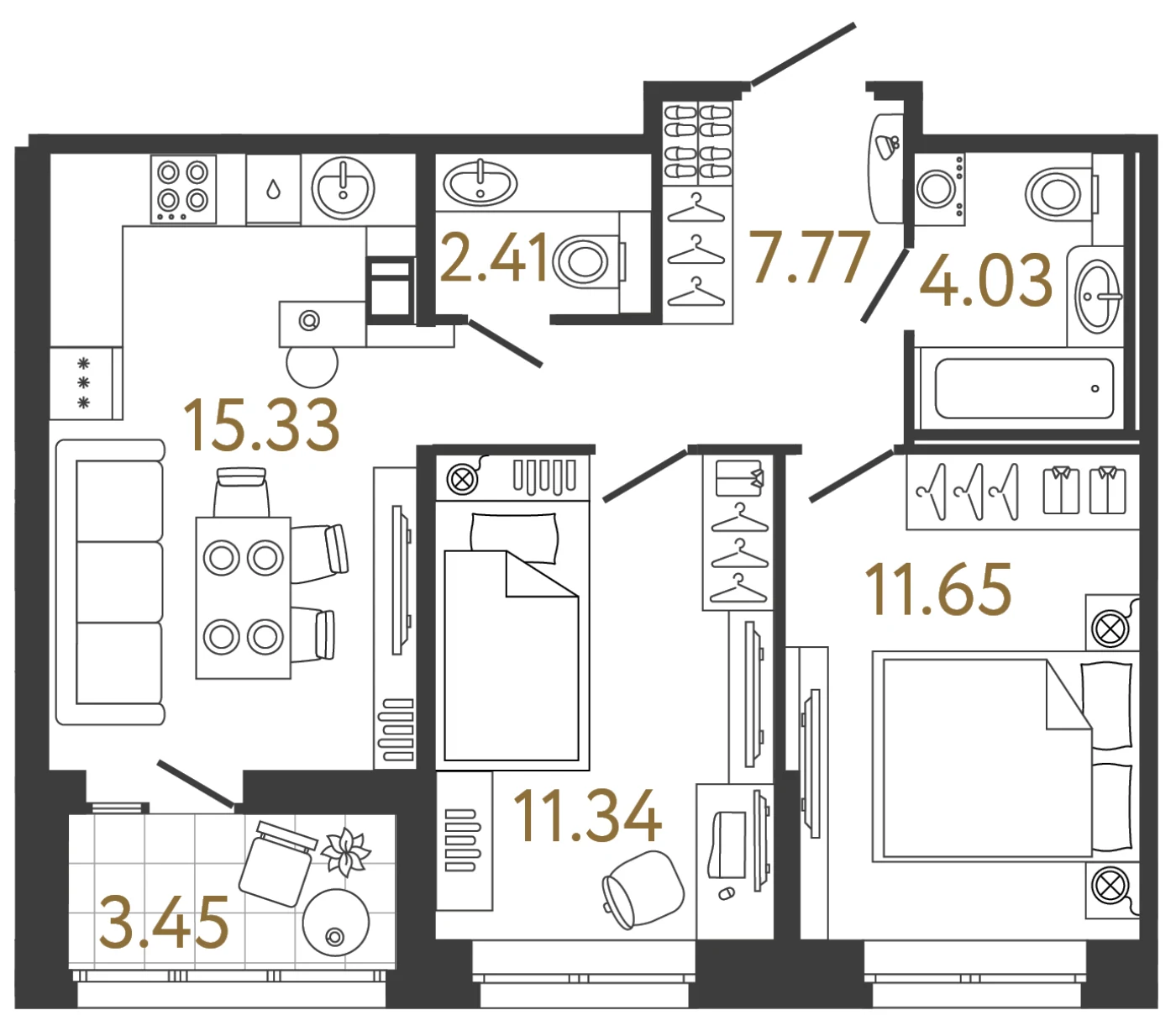 Планировка 2-комнатная 52,5 м² в жилом комплексе «Ультра Сити 3.0» — Жилой комплекс «Ультра Сити 3.0» (Ultra City 3.0)