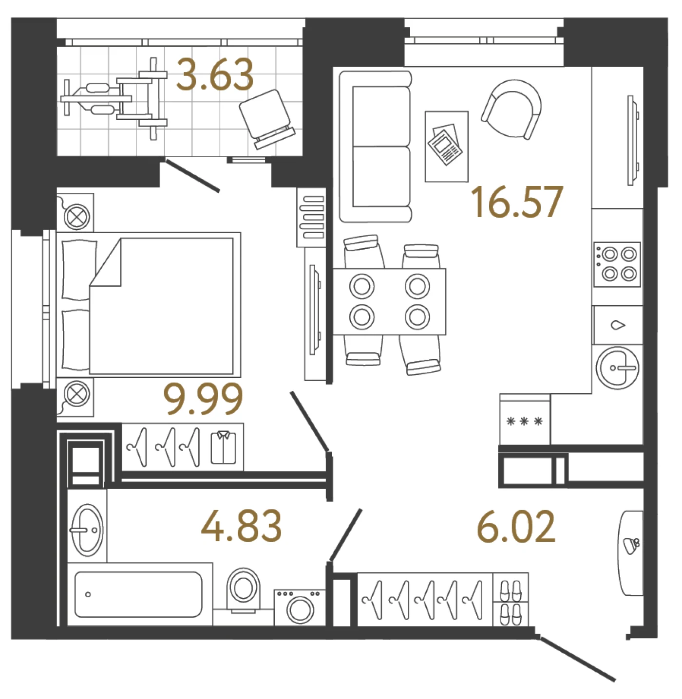 Планировка 1-комнатная 37,4 м² в жилом комплексе «Ультра Сити 3.0» — Жилой комплекс «Ультра Сити 3.0» (Ultra City 3.0)