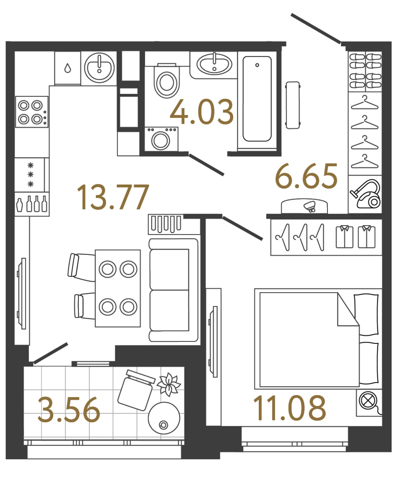 Планировка 1-комнатная 35,5 м² в жилом комплексе «Ультра Сити 3.0» — Жилой комплекс «Ультра Сити 3.0» (Ultra City 3.0)