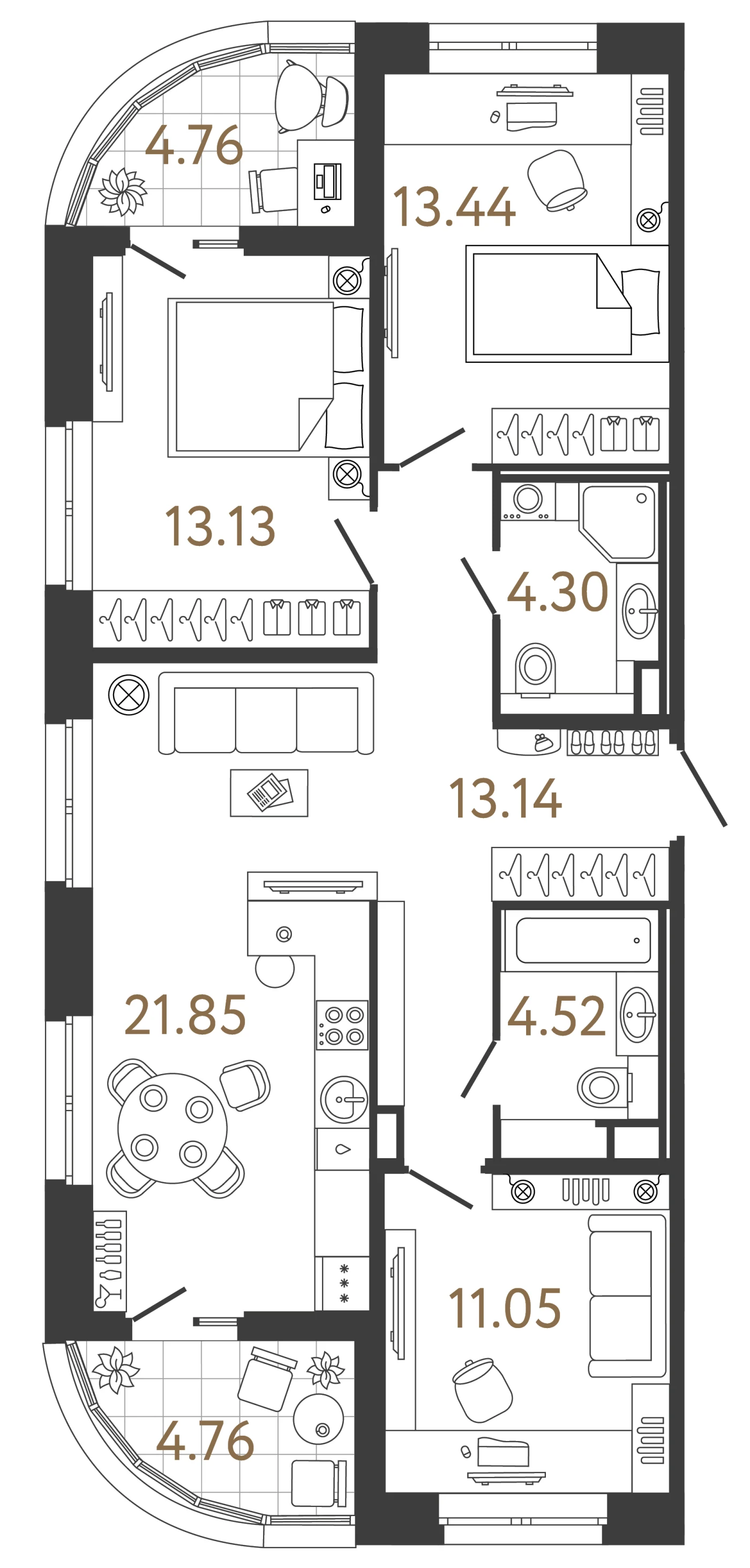 Планировка 3-комнатная 81,4 м² в жилом комплексе «Ультра Сити 3.0» — Жилой комплекс «Ультра Сити 3.0» (Ultra City 3.0)