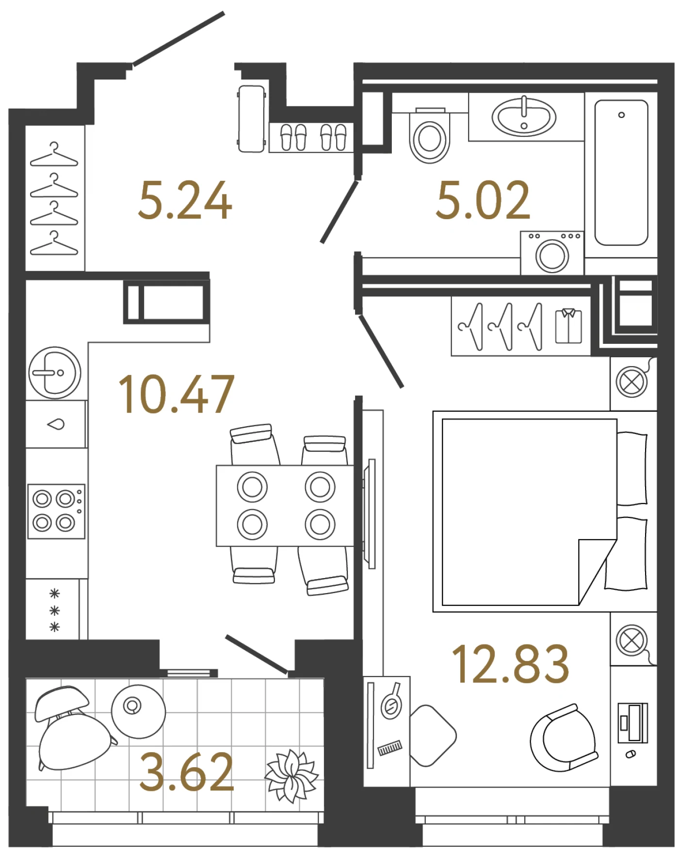 Планировка 1-комнатная 33,6 м² в жилом комплексе «Ультра Сити 3.0» — Жилой комплекс «Ультра Сити 3.0» (Ultra City 3.0)