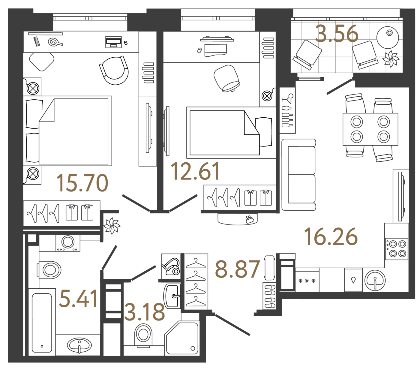 Планировка 2-комнатная 62 м² в жилом комплексе «Ультра Сити 3.0» — Жилой комплекс «Ультра Сити 3.0» (Ultra City 3.0)