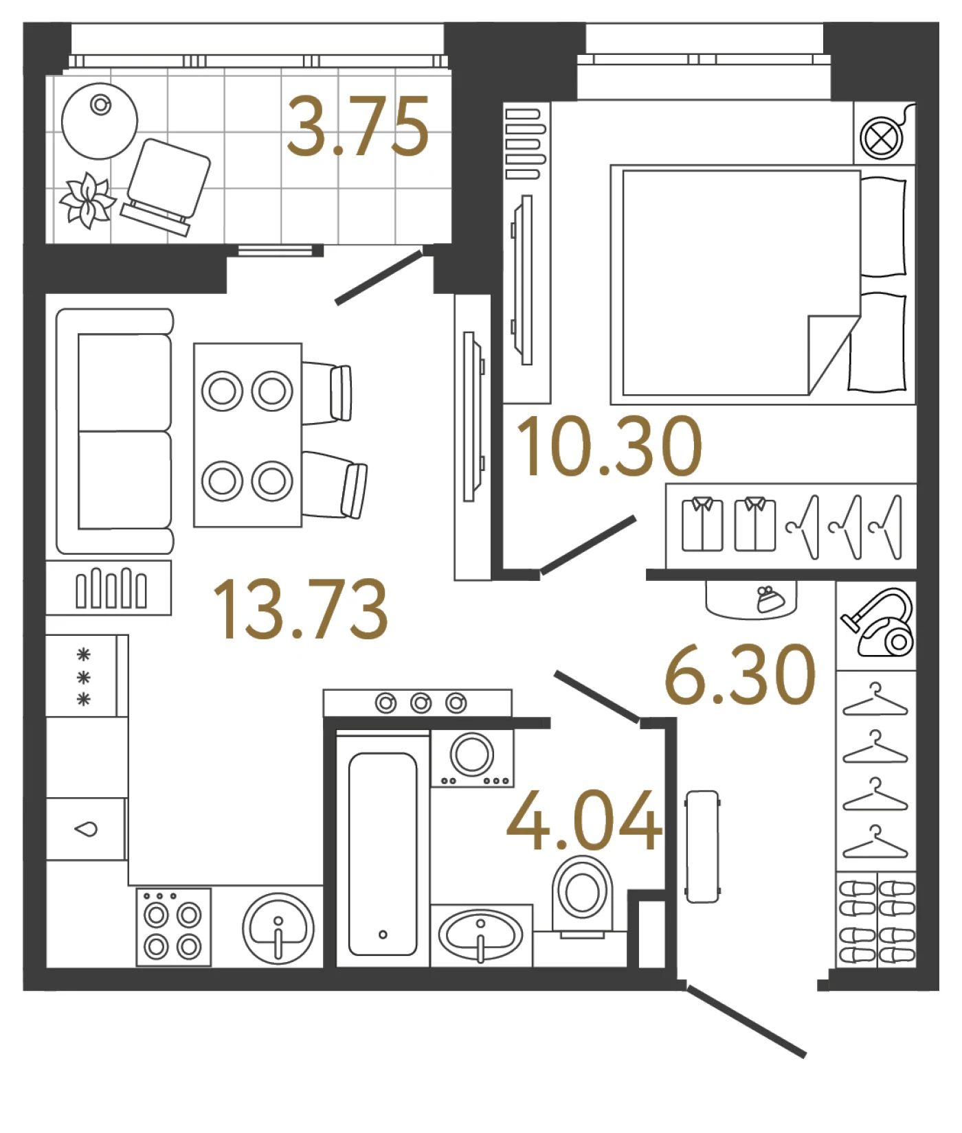 Планировка 1-комнатная 34,4 м² в жилом комплексе «Ультра Сити 3.0» — Жилой комплекс «Ультра Сити 3.0» (Ultra City 3.0)