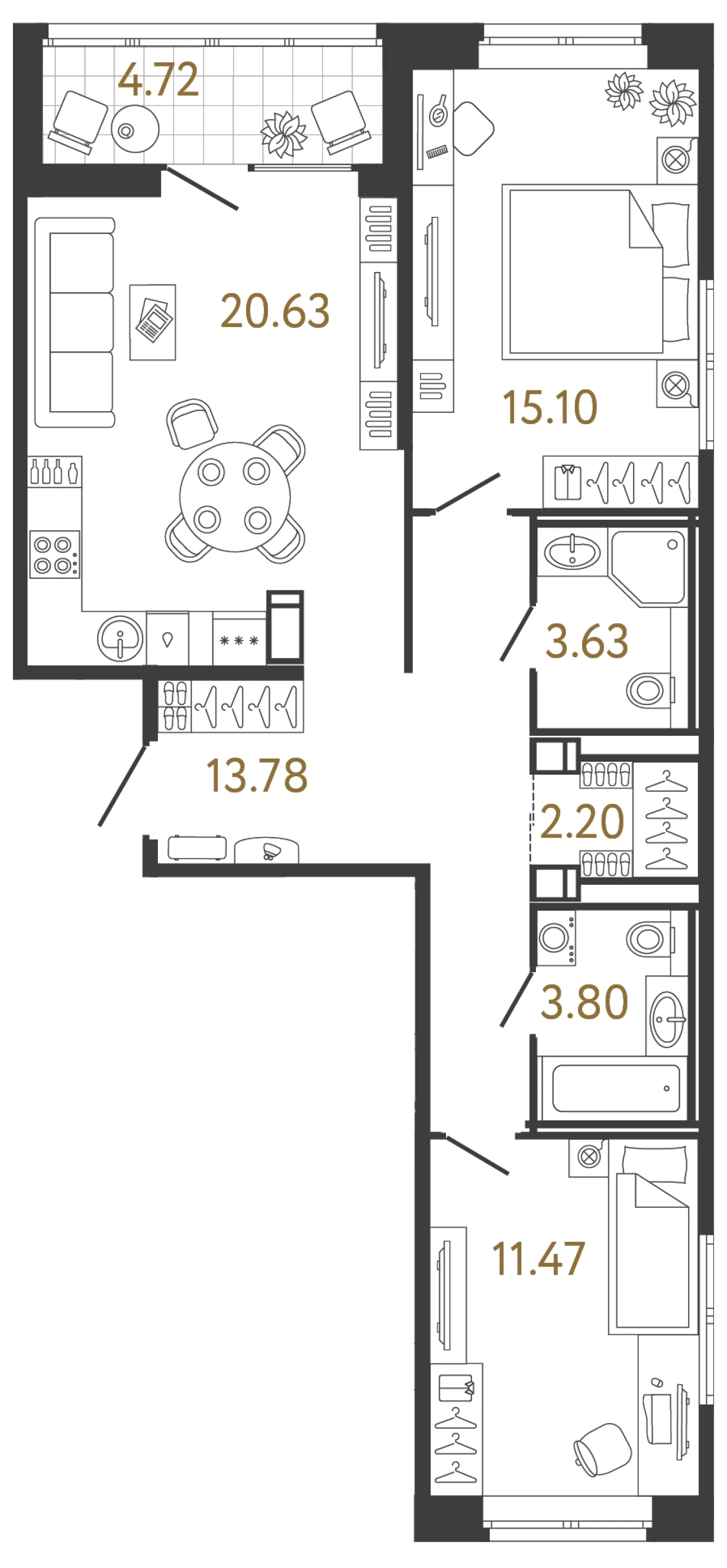 Планировка 2-комнатная 70,6 м² в жилом комплексе «Ультра Сити 3.0» — Жилой комплекс «Ультра Сити 3.0» (Ultra City 3.0)