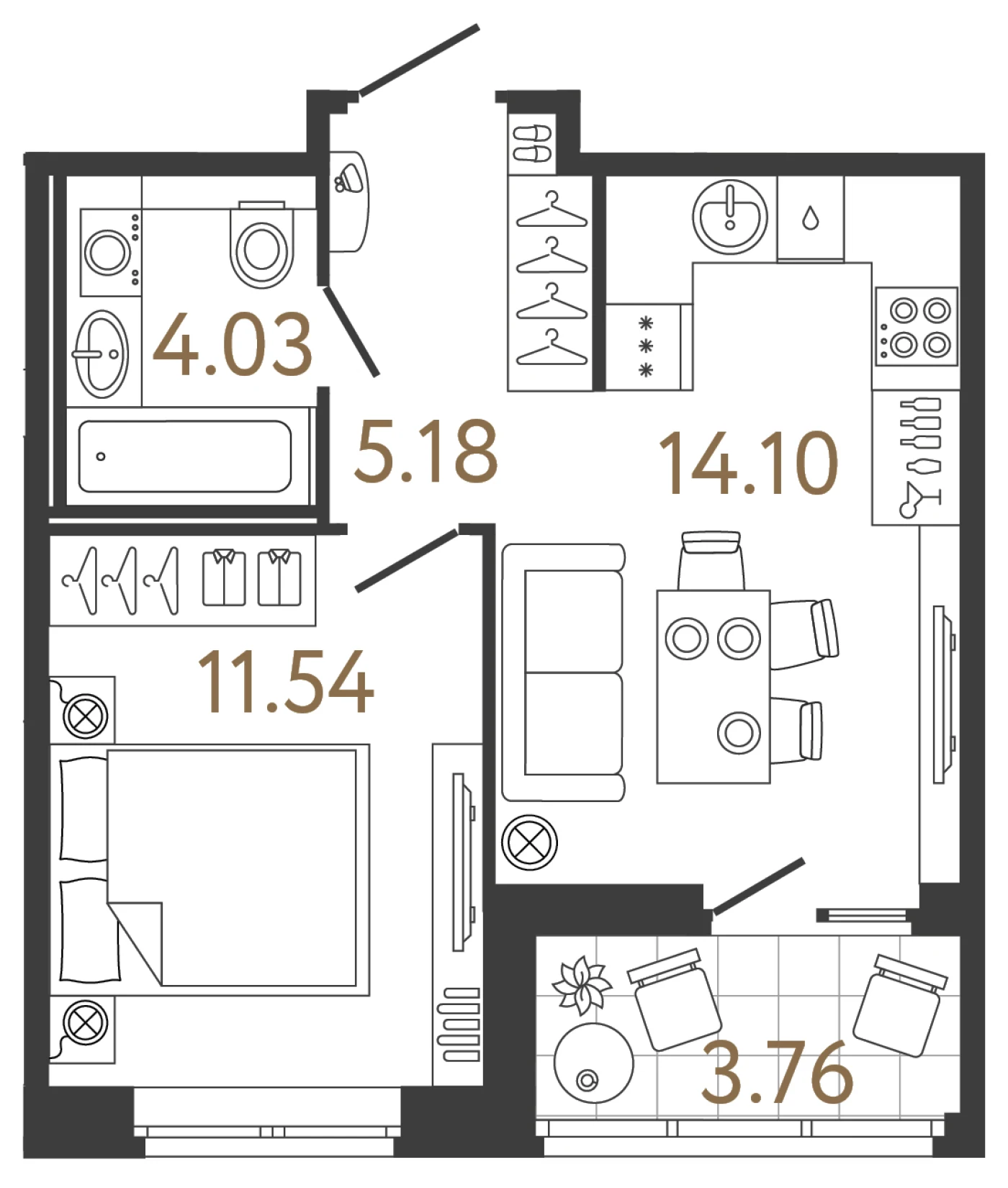 Планировка 1-комнатная 34,9 м² в жилом комплексе «Ультра Сити 3.0» — Жилой комплекс «Ультра Сити 3.0» (Ultra City 3.0)