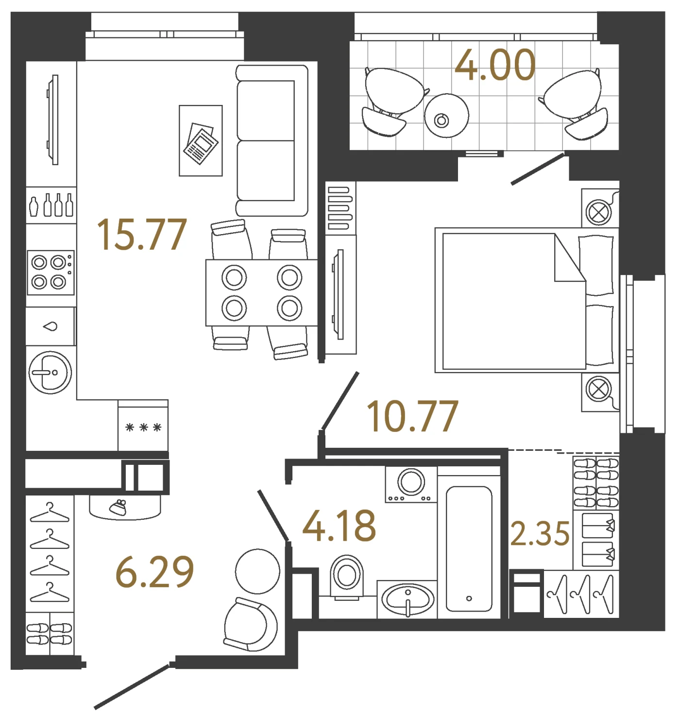 Планировка 1-комнатная 39,4 м² в жилом комплексе «Ультра Сити 3.0» — Жилой комплекс «Ультра Сити 3.0» (Ultra City 3.0)