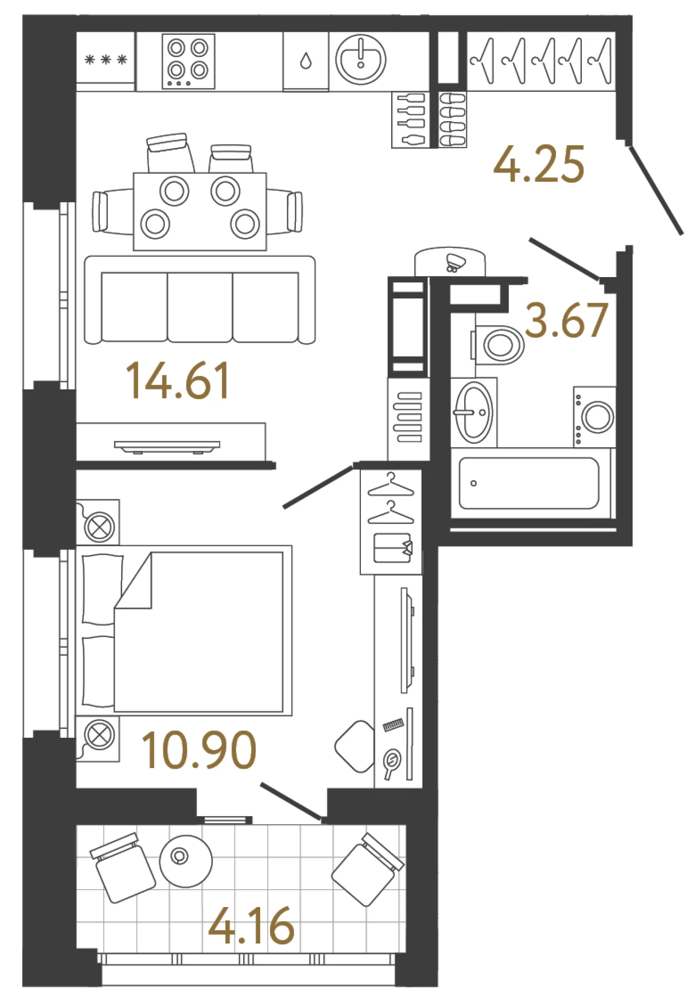 Планировка 1-комнатная 33,4 м² в жилом комплексе «Ультра Сити 3.0» — Жилой комплекс «Ультра Сити 3.0» (Ultra City 3.0)