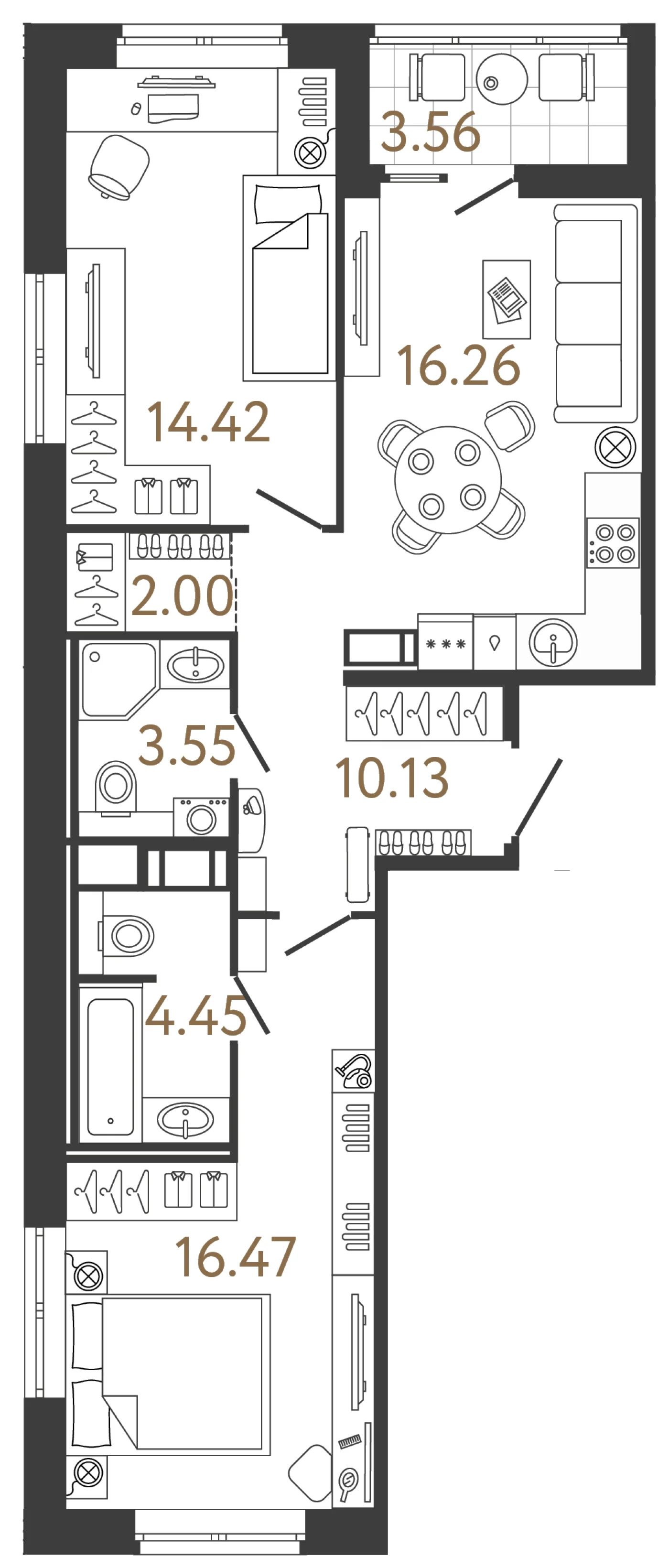 Планировка 2-комнатная 65,3 м² в жилом комплексе «Ультра Сити 3.0» — Жилой комплекс «Ультра Сити 3.0» (Ultra City 3.0)