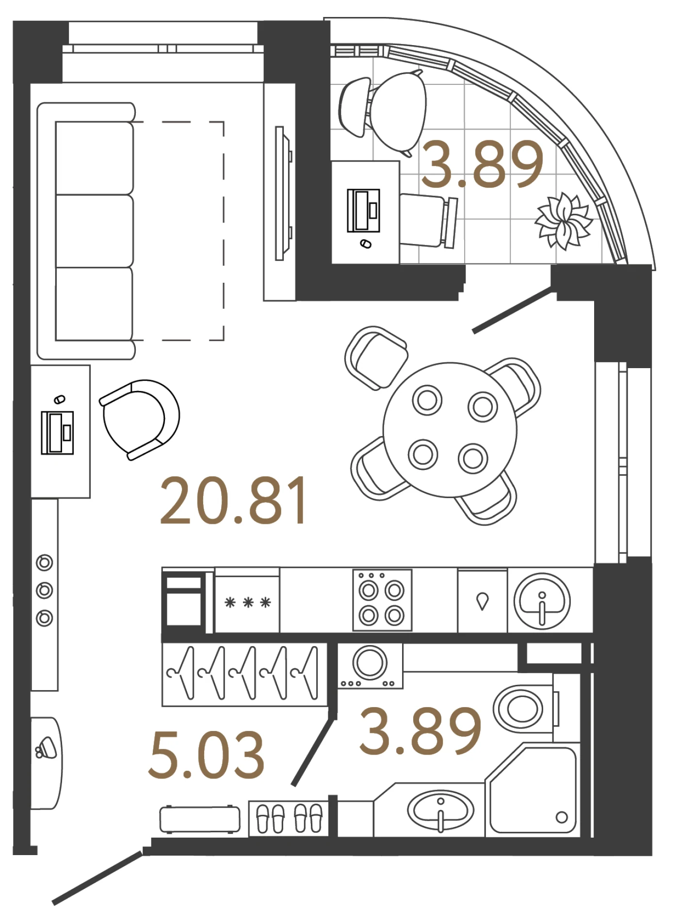 Планировка студия 29,5 м² в жилом комплексе «Ультра Сити 3.0» — Жилой комплекс «Ультра Сити 3.0» (Ultra City 3.0)