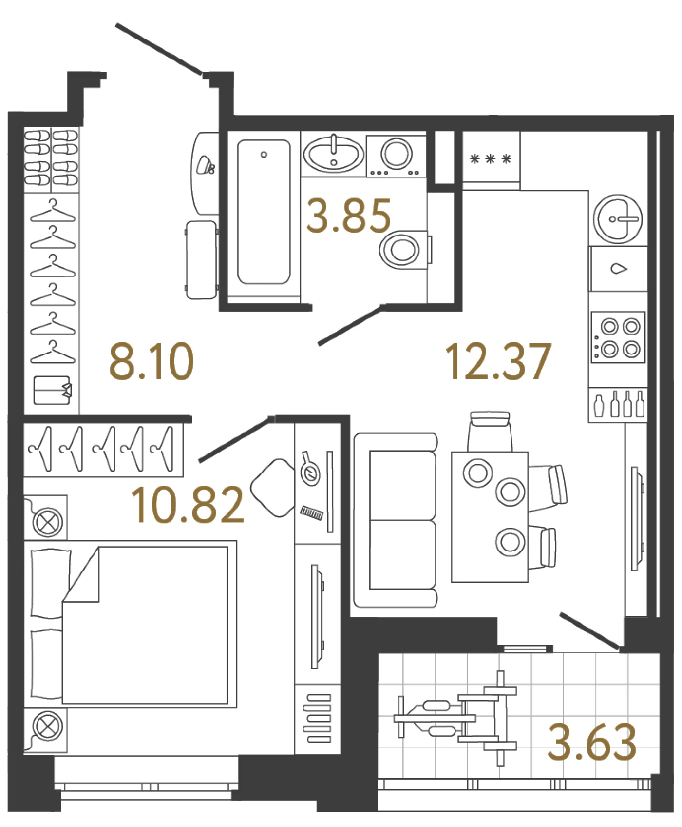 Планировка 1-комнатная 35,1 м² в жилом комплексе «Ультра Сити 3.0» — Жилой комплекс «Ультра Сити 3.0» (Ultra City 3.0)