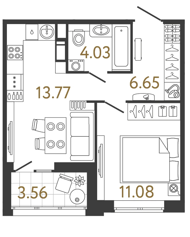 Планировка 1-комнатная 35,5 м² в жилом комплексе «Ультра Сити 3.0» — Жилой комплекс «Ультра Сити 3.0» (Ultra City 3.0)